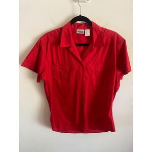 Basic Editions Red Short Sleeve Button Down Shirt Womens Medium Chest Pockets